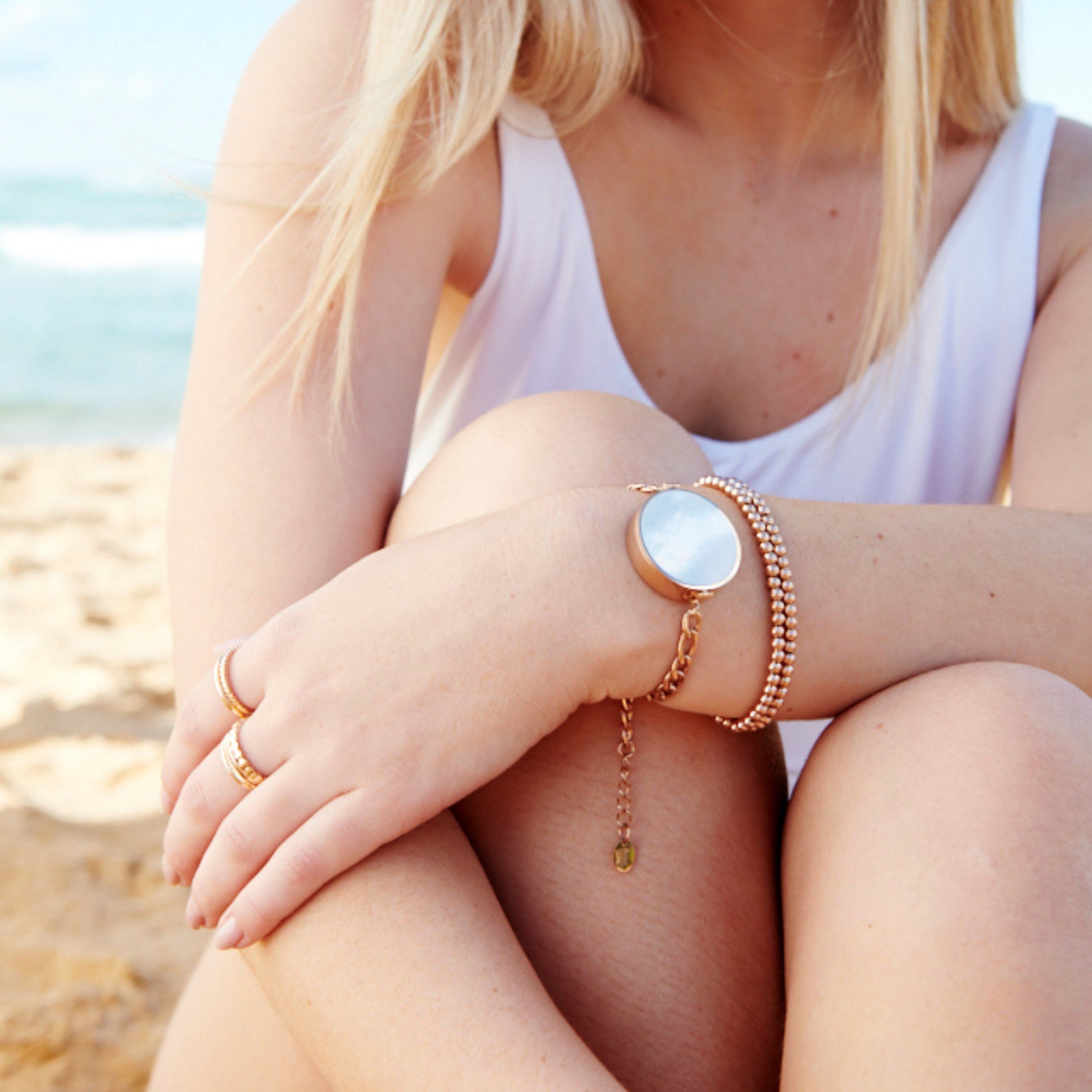 Mother of Pearl Lip Balm Bracelet in Rose Gold - getbalmy