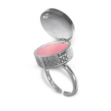 Boho Lip Balm Ring in White Gold Adjustable Band