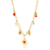 Golden Charm Necklace with Heart Pendant