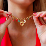 Golden Charm Necklace with Heart Pendant